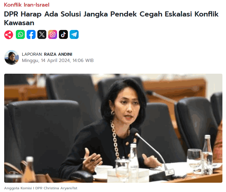 Tanggapan Christina Aryani Mengenai Konflik Iran dan Israel